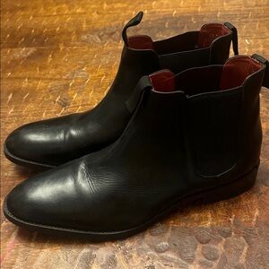 Elegant Black Leather, Samuel Windsor, Vanguard Chelsea Boot, Size 12